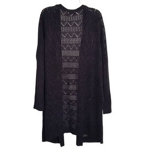 Extra Touch Crochet Cardigan Women's Size 2X Black Open Front Longline Sweater